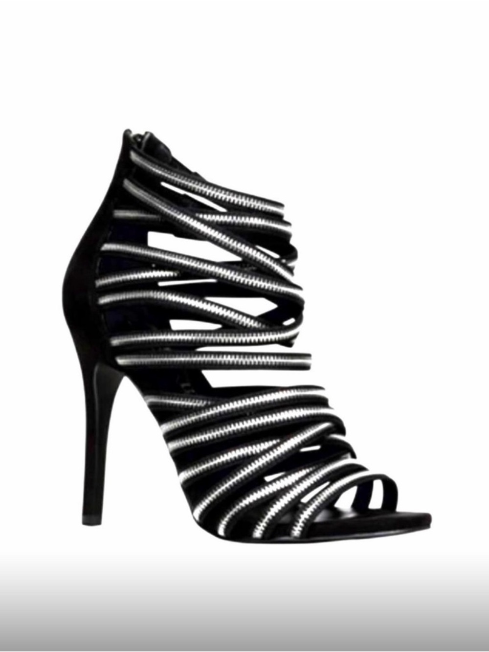 Women's Black Zipper Strappy High Heel Sandal